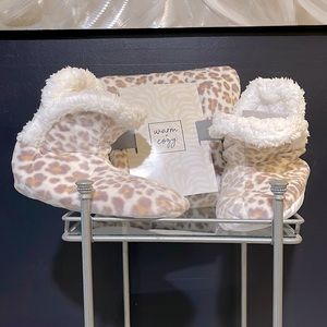 Warm and Cozy throw with matching slippers